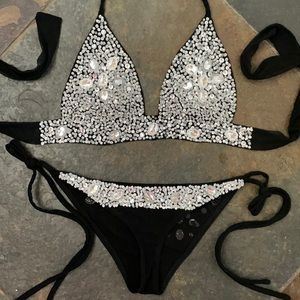Black Swarovski crystal embellished Bikini S/M